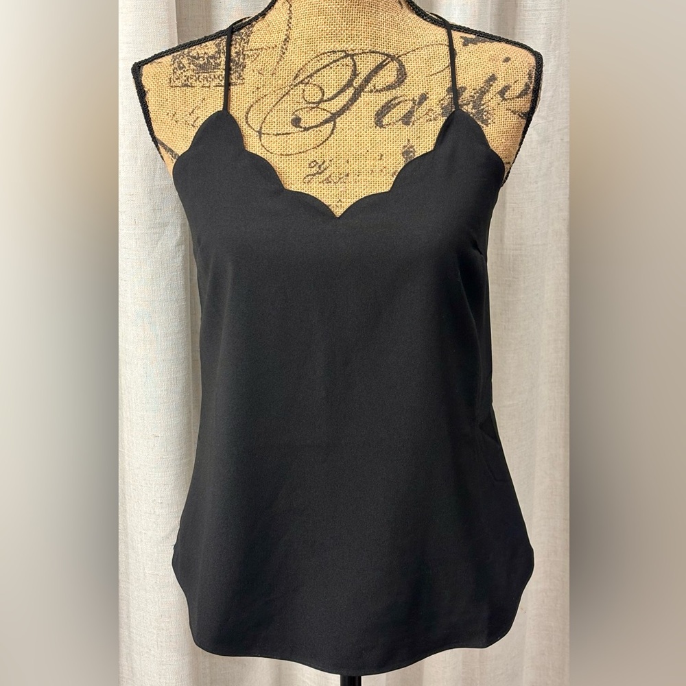 J. Crew Black Spaghetti Strap Scalloped Edge Sleeveless Tank Top Women’s Size 2